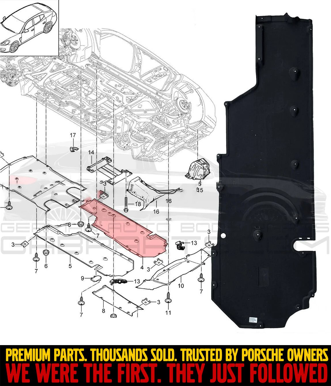 Porsche Panamera 2010 - 2016 Underbody Right Splash Shield Cover 97050412212 - German Auto Body Parts | Gab Parts