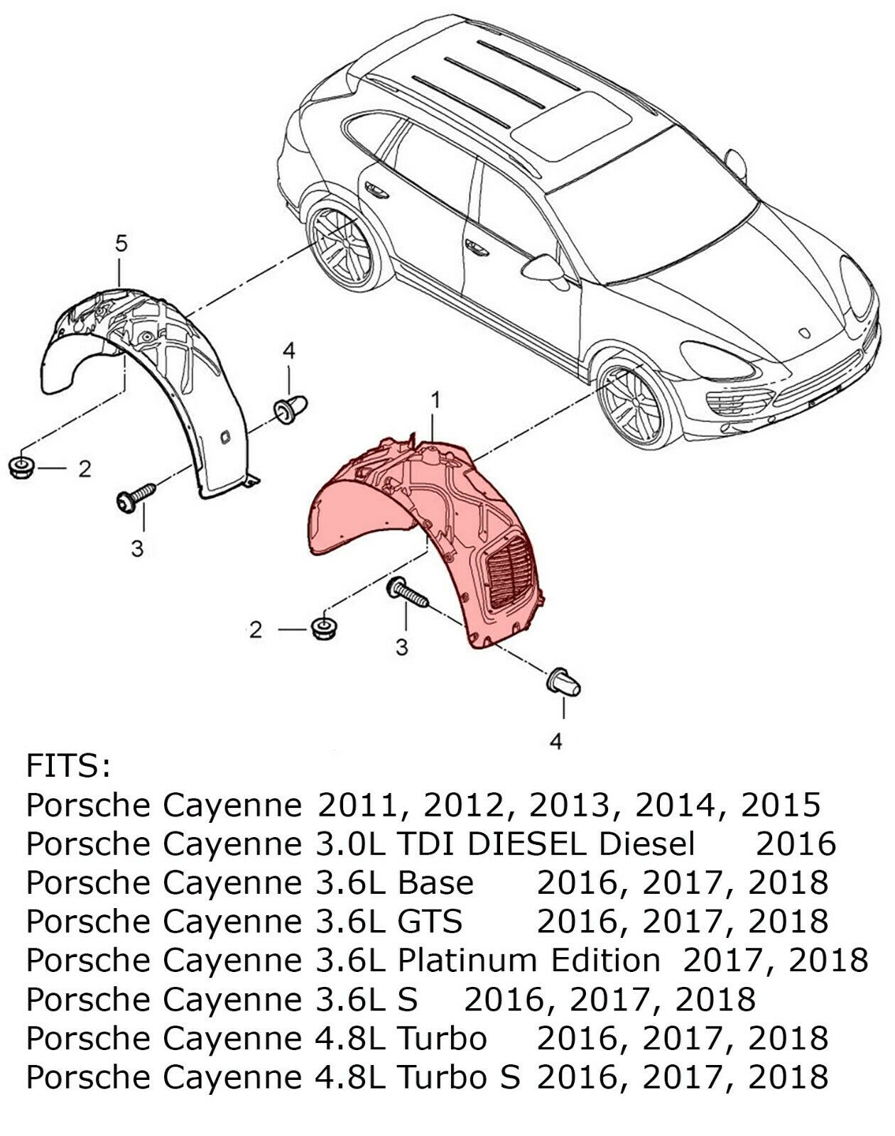 Front Right Fender Wheel Liner Splash Shield Fits Porsche Cayenne 2011-2018 92a with Turbo Vent - German Auto Body Parts