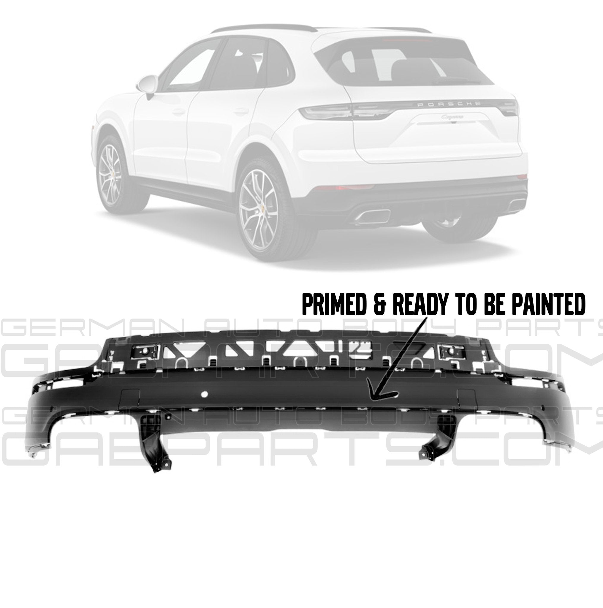 Porsche Cayenne 2019-Current Rear Bumper Spoiler Primed Paintable With Parking Sensors 9Y0807543AG2X - German Auto Body Parts