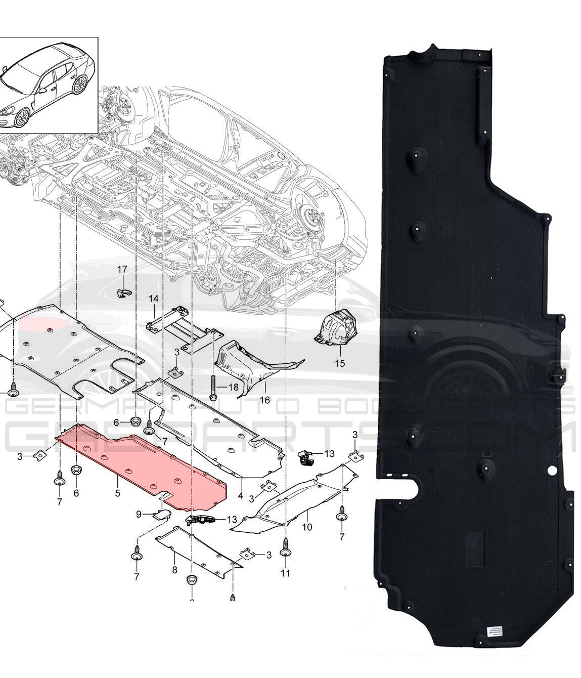 Porsche Panamera 2010-2016 Underbody Left Splash Shield Cover 97050412211 - German Auto Body Parts | GabParts