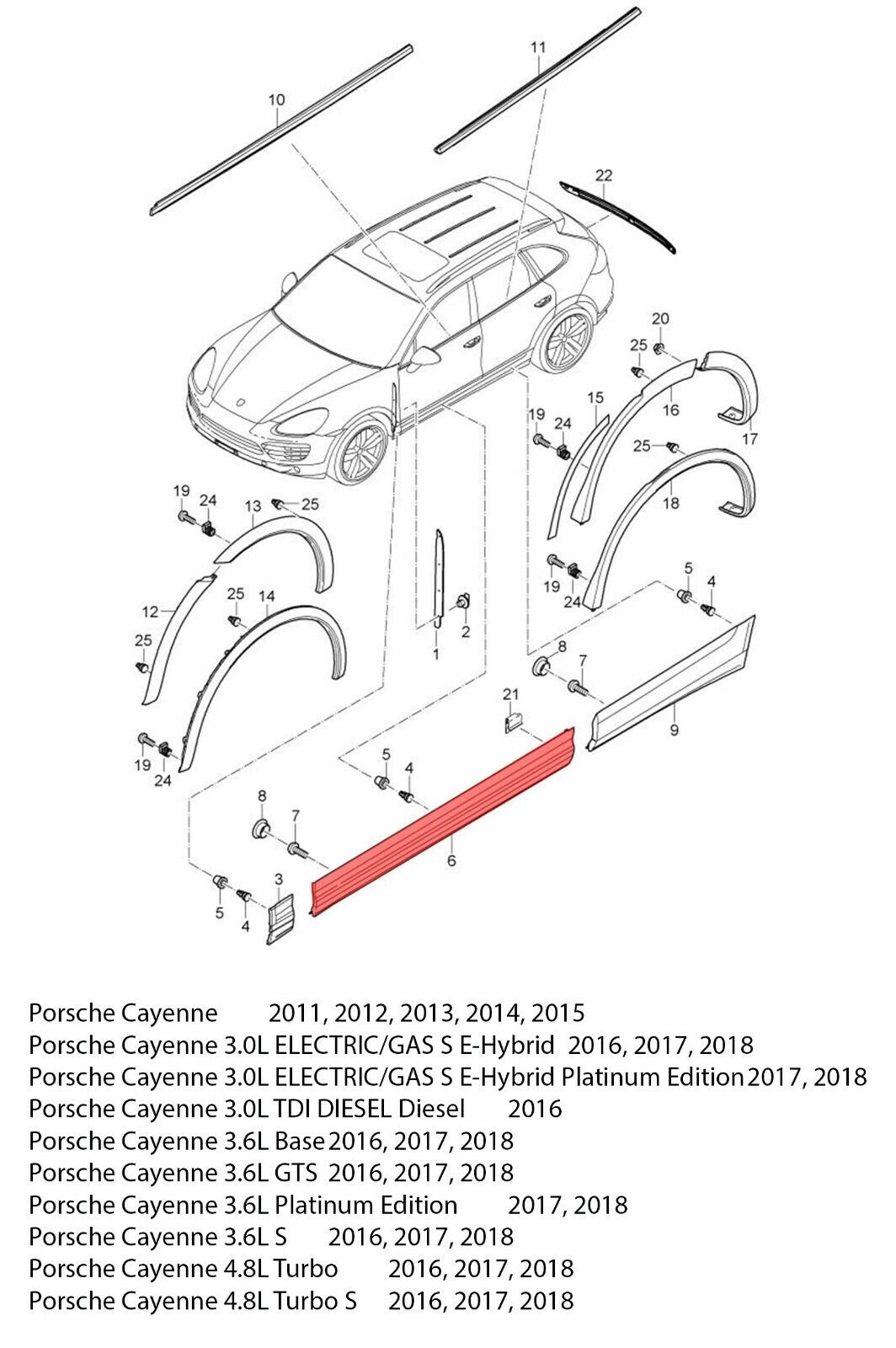 Front Right Lower Door Molding Trim Fits Porsche Cayenne 2011-2018 95855978804G2X - German Auto Body Parts | GabParts